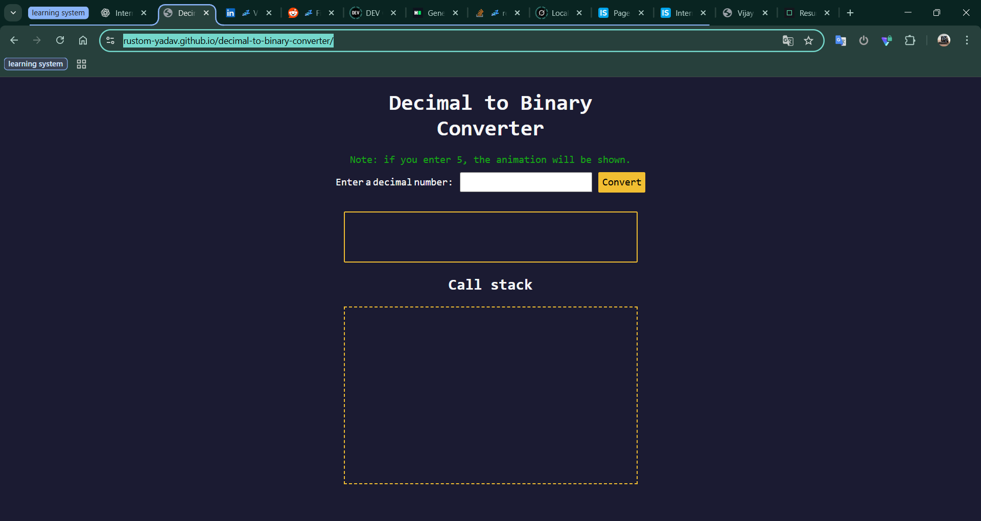 Decimal to Binary Converter screenshot